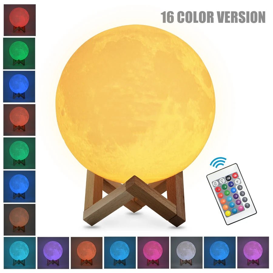3D Moon Lamp Touch Control LED Night Light - 16 Colors Remote Rechargeable - ANMARKET