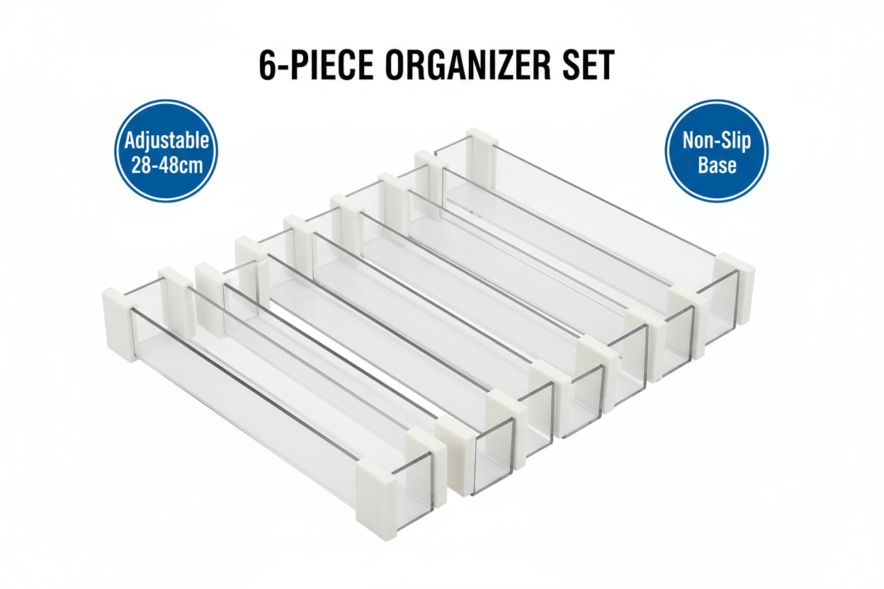 Set 6 organizadores cajones ajustables expandibles para cocina baño oficina - ANMARKET