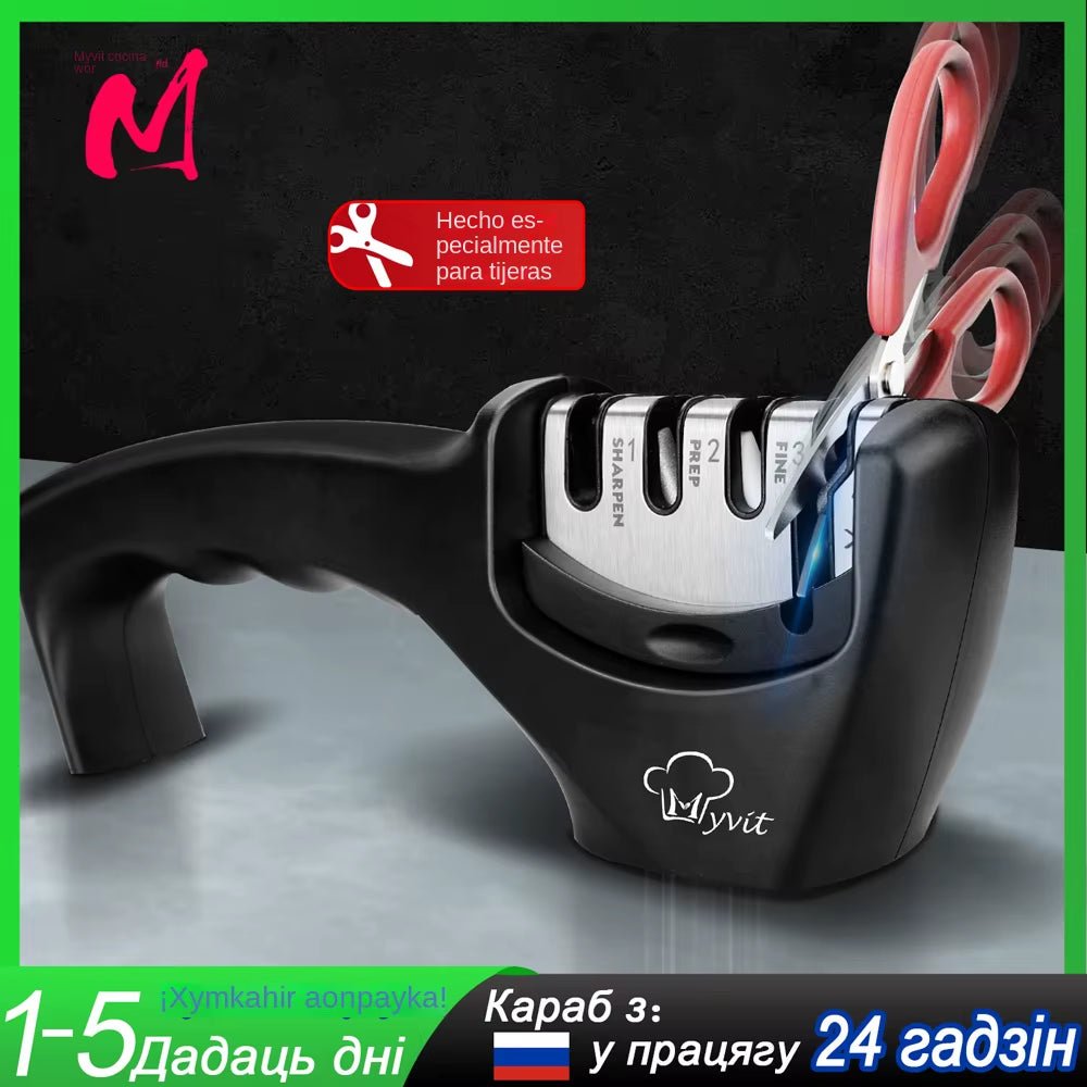 Afilador de cuchillos 4 etapas en 1, piedra de afilar profesional, piedra de afilar de cocina, tijeras finas de diamante, amoladora, herramienta de afilado de Chef - ANMARKET