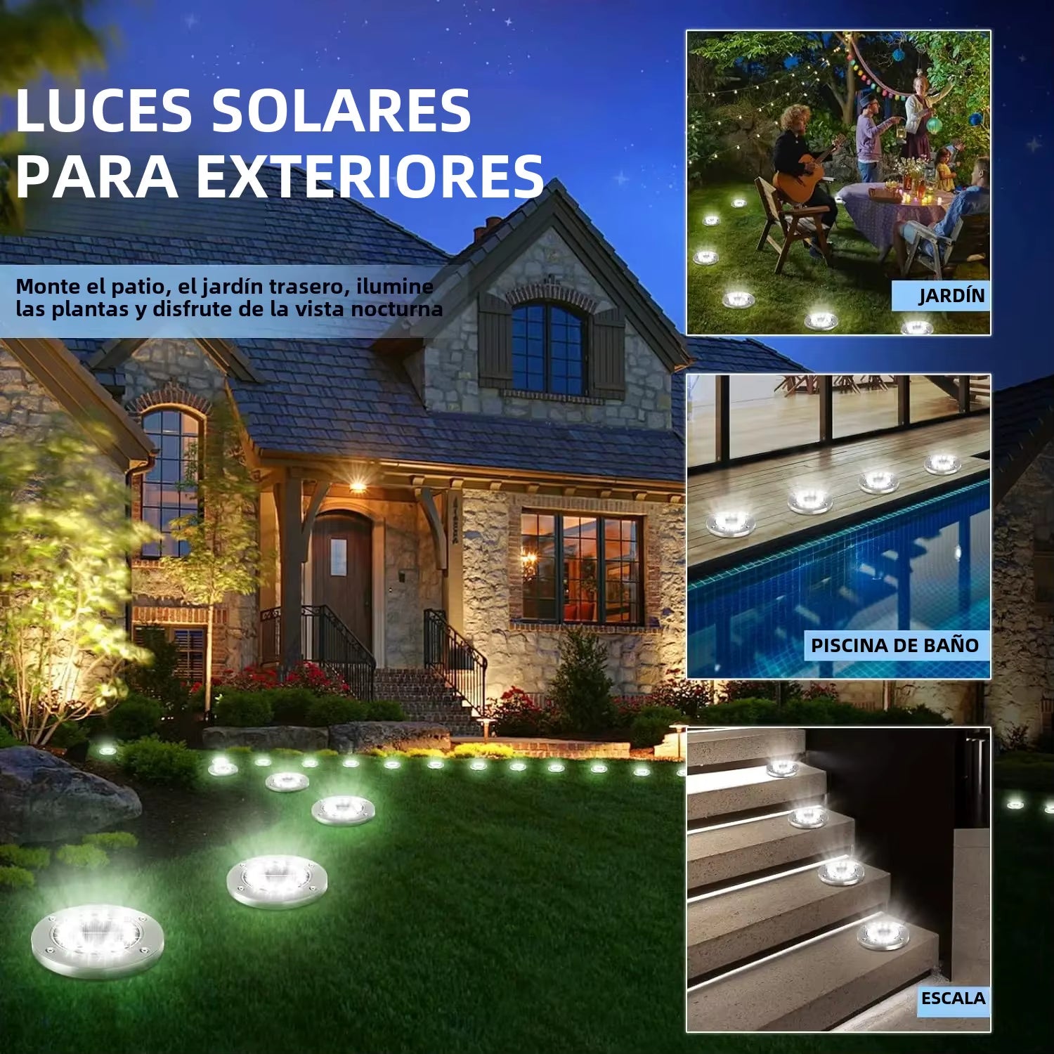 Luces Solares para Jardín - 12 LED Impermeables para Decoración Exterior, Ideal para Patios, Caminos y Céspedes - ANMARKET