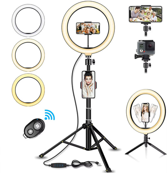 Led Ring Light with Tripod for Photography, Ring Lamp with Mobile Holder, Round, for Live Smartphone, Ring Light 26cm for Tik Tok, Youtube, Instagram, Facebook, Etc. - ANMARKET