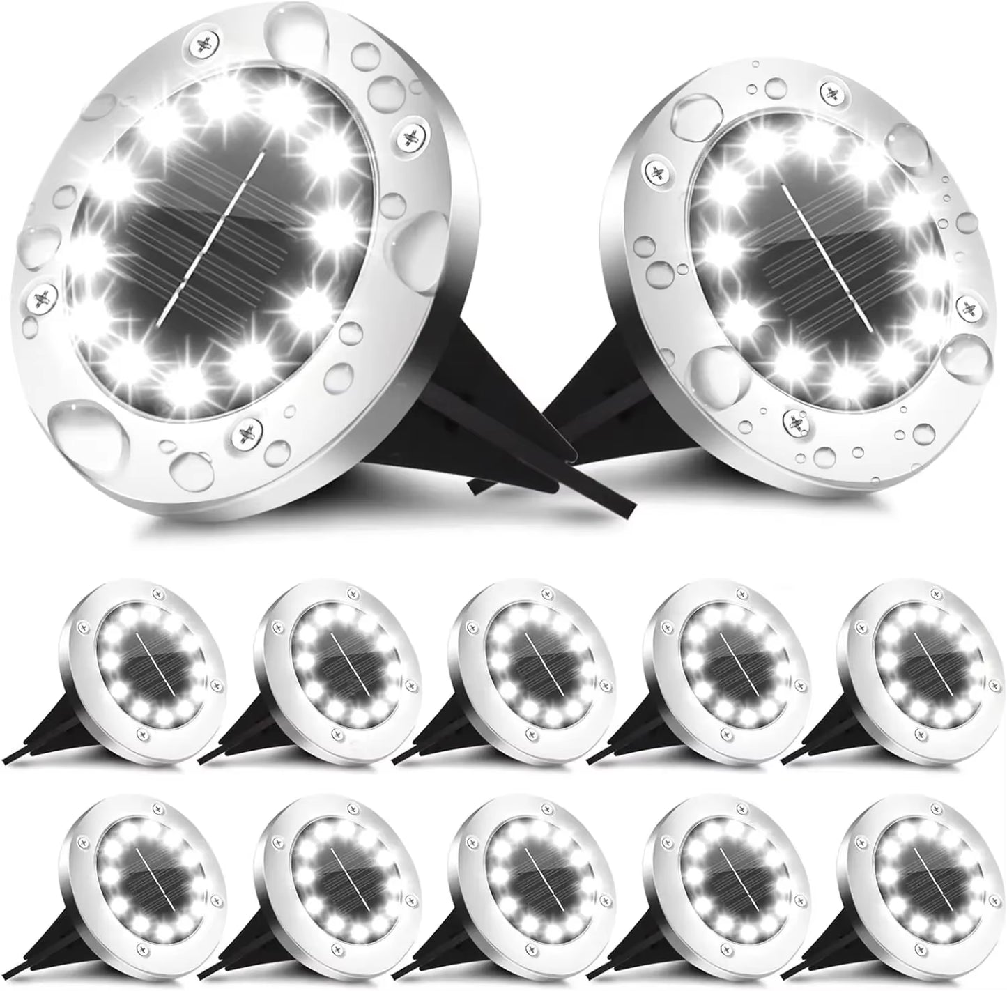 Luces Solares para Jardín - 12 LED Impermeables para Decoración Exterior, Ideal para Patios, Caminos y Céspedes - ANMARKET