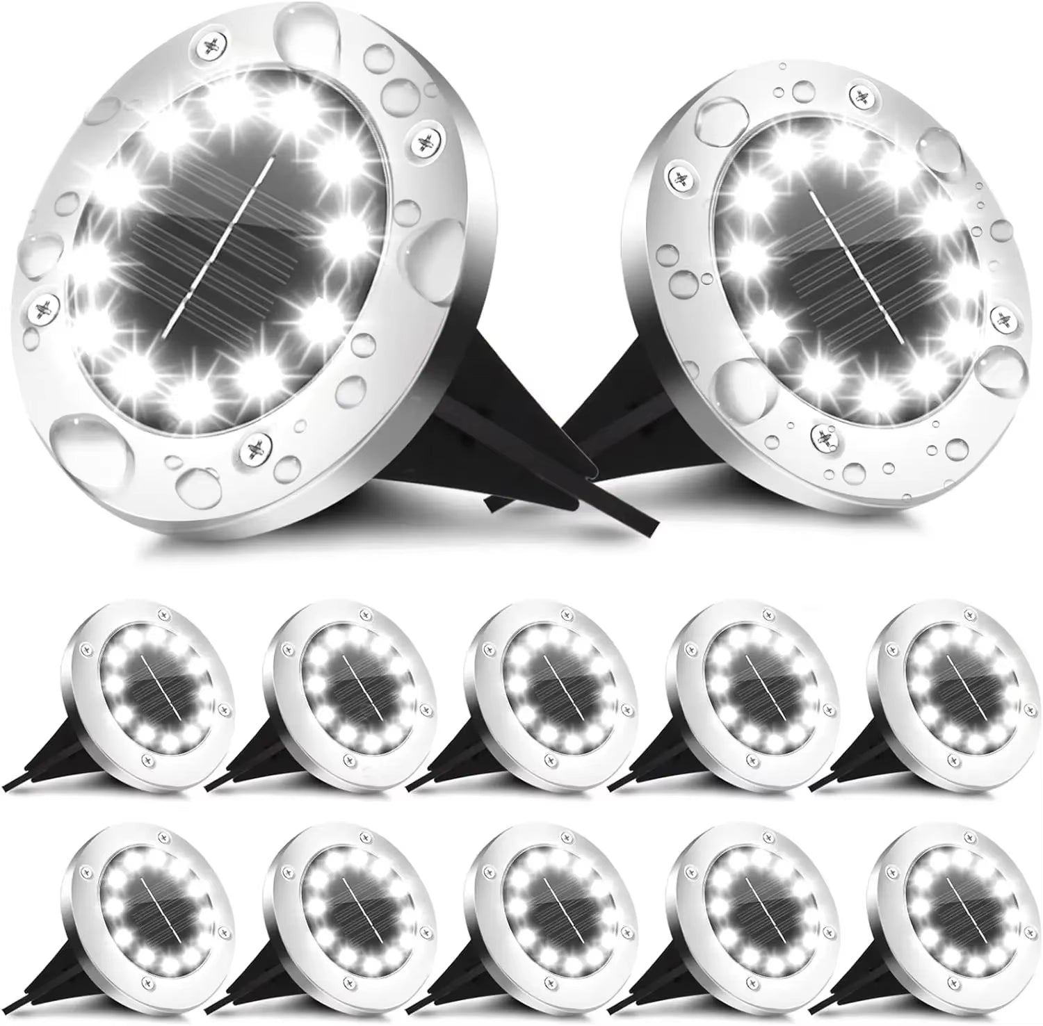 Luces Solares para Jardín - 12 LED Impermeables para Decoración Exterior, Ideal para Patios, Caminos y Céspedes - ANMARKET