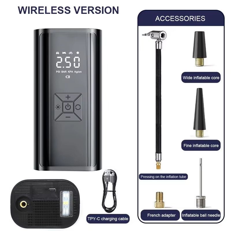Compresor de aire inalámbrico para vehículos, inflador eléctrico de neumáticos para motocicletas, bicicletas, barcos y balones, 1 unidad. - ANMARKET