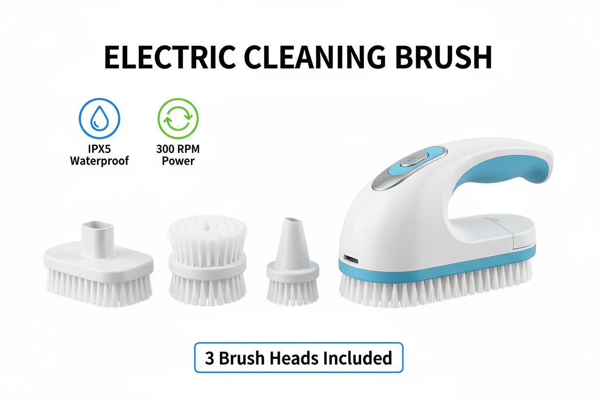 Cepillo limpieza eléctrico multiusos 3 cabezales inalámbrico recargable IPX5 - ANMARKET