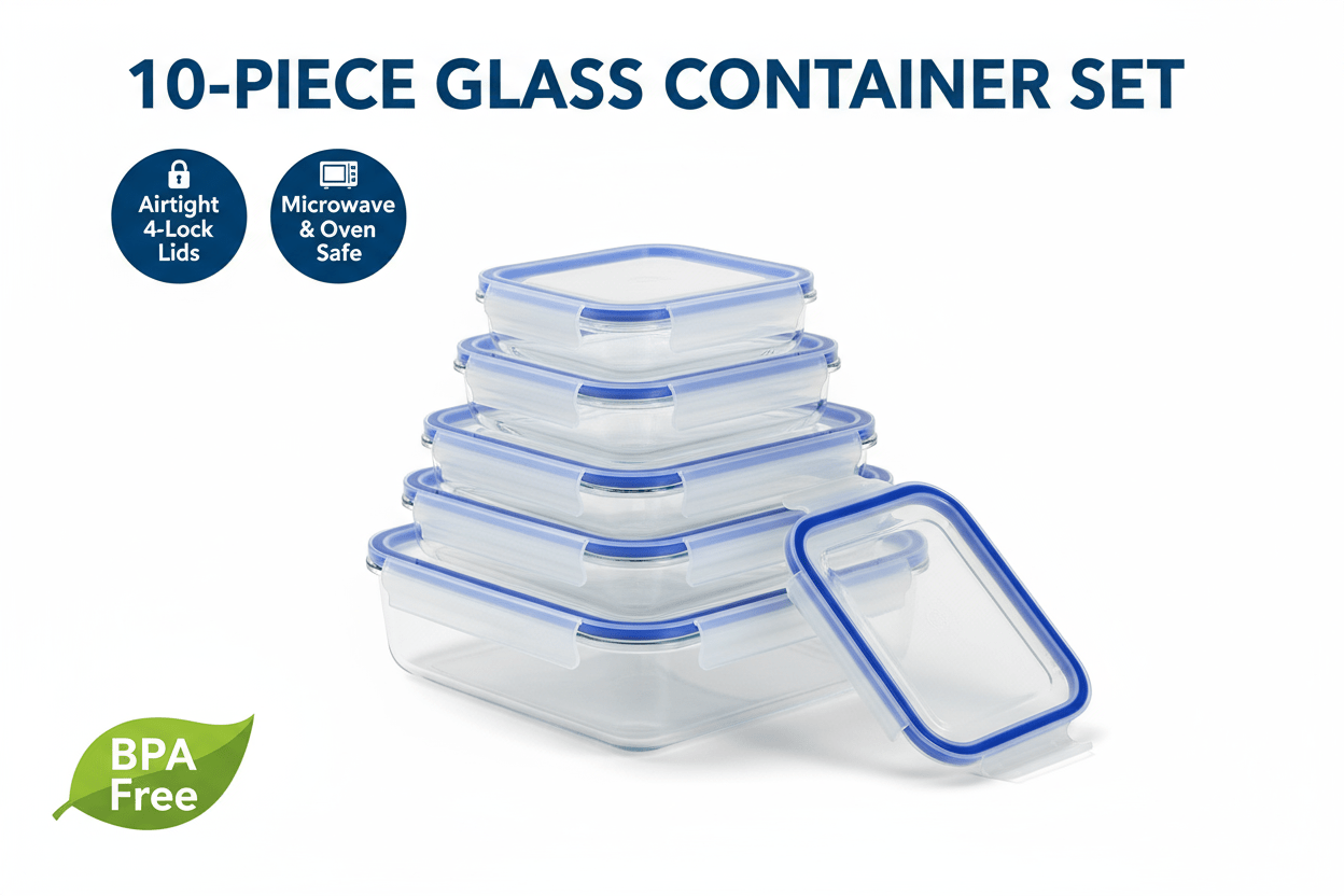Set Contenedores Herméticos Vidrio 10 Piezas - Aptos Microondas Lavavajillas - ANMARKET