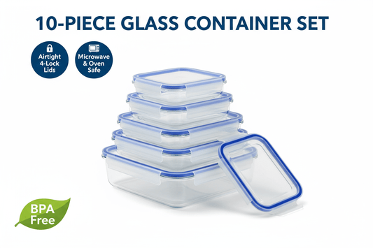 Set Contenedores Herméticos Vidrio 10 Piezas - Aptos Microondas Lavavajillas - ANMARKET