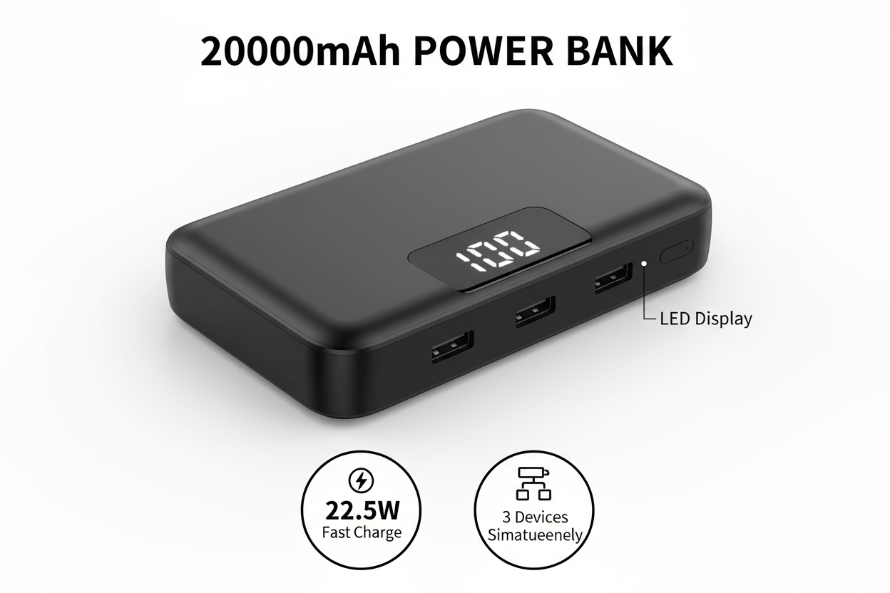 Powerbank 20000mAh carga rápida 22.5W con display LED digital 3 puertos USB - ANMARKET